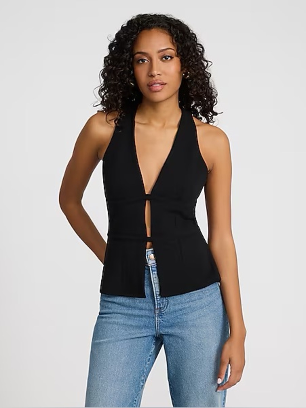 Express Sleeveless Banded Cutout Tank in Studio Stretch Crepe, Size XS